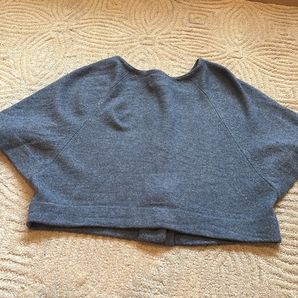 TARNISH O/S Blue Heather Wool Cardigan Button Up Shrug Poncho - Picture 5 of 5